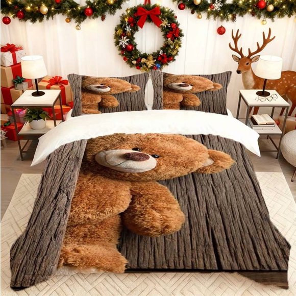 Plush Bear Peeking Stuffed Bear Probe Printed Duvet Cover Set Bedding Includes Duvet Cover and Pillowcases Multi-Color Print Suitable for All Seasons Ideal Choi