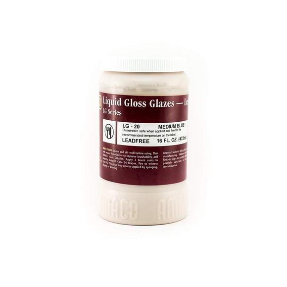 Glaze AMACO LG-20, líquido brillante sin plomo, azul medio, 473 ml