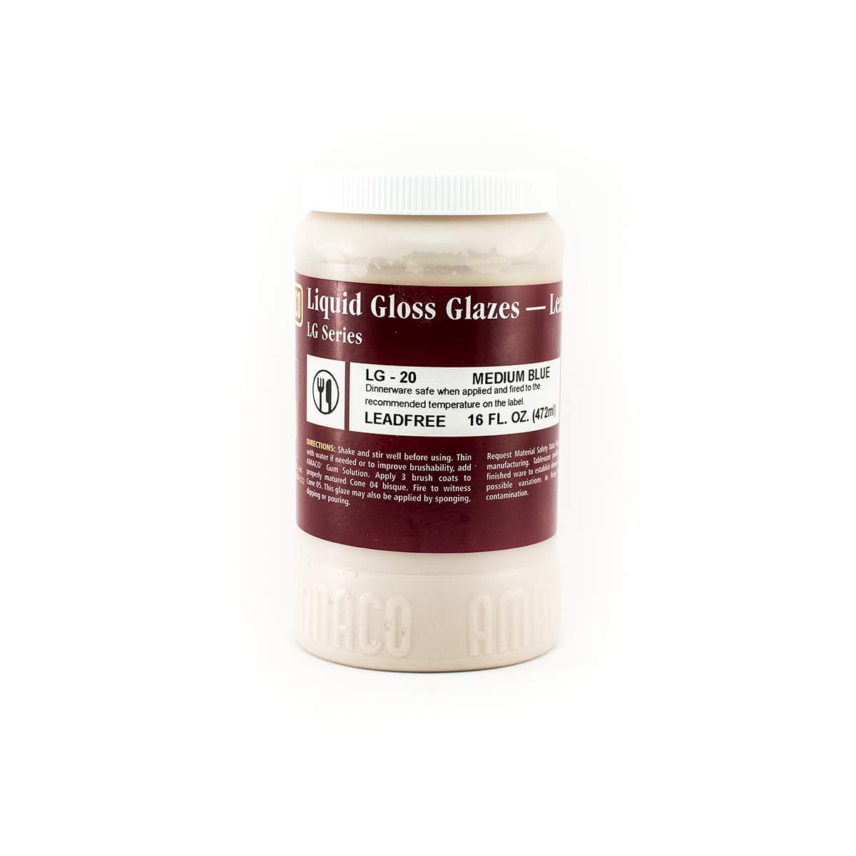 Glaze Amaco Lg-20, Líquido Brillante Sin Plomo, Azul Medio, 473 Ml