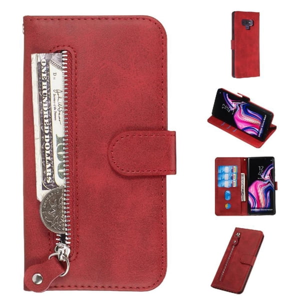 Funda con Cremallera para Samsung Galaxy Note 9, Carcasa Cartera de Cuero PU con Soporte y Tarjetero