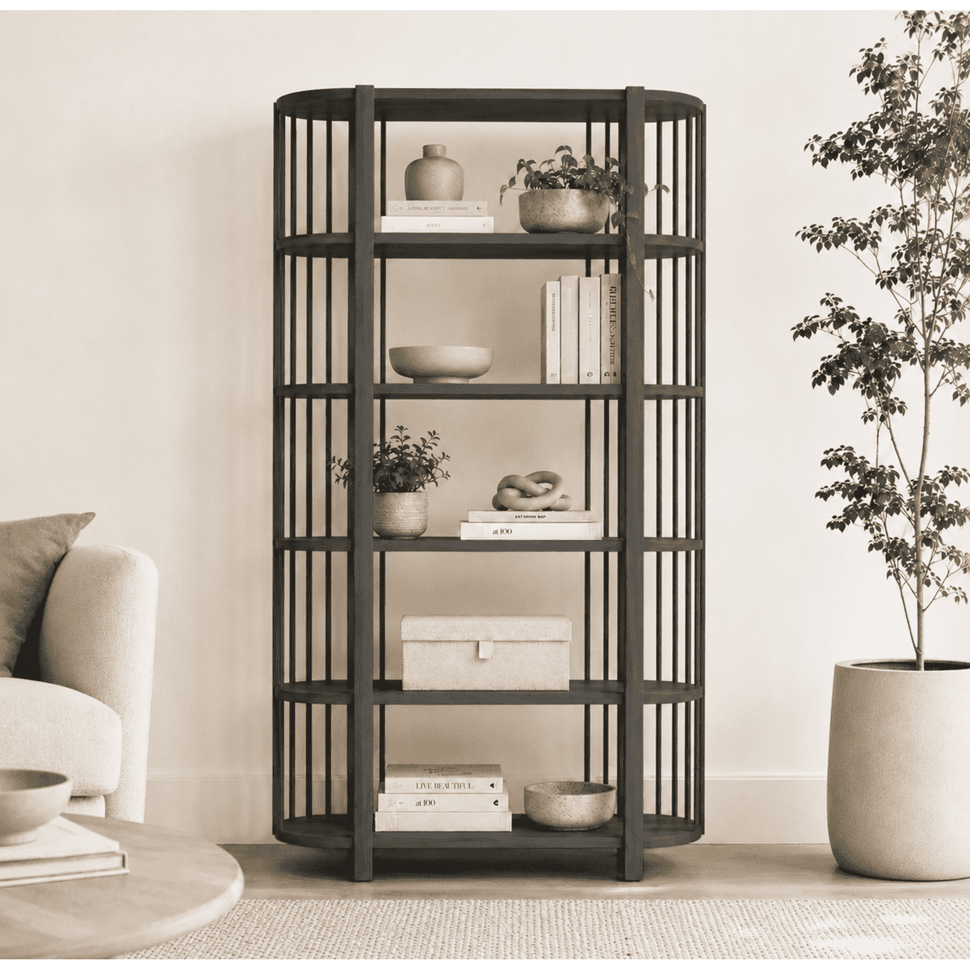 Arca Muebles - Biblioteca "siete Tazas" Estantería De Madera Con Barrotes - Gris Grafito - 80x35x180 Cm