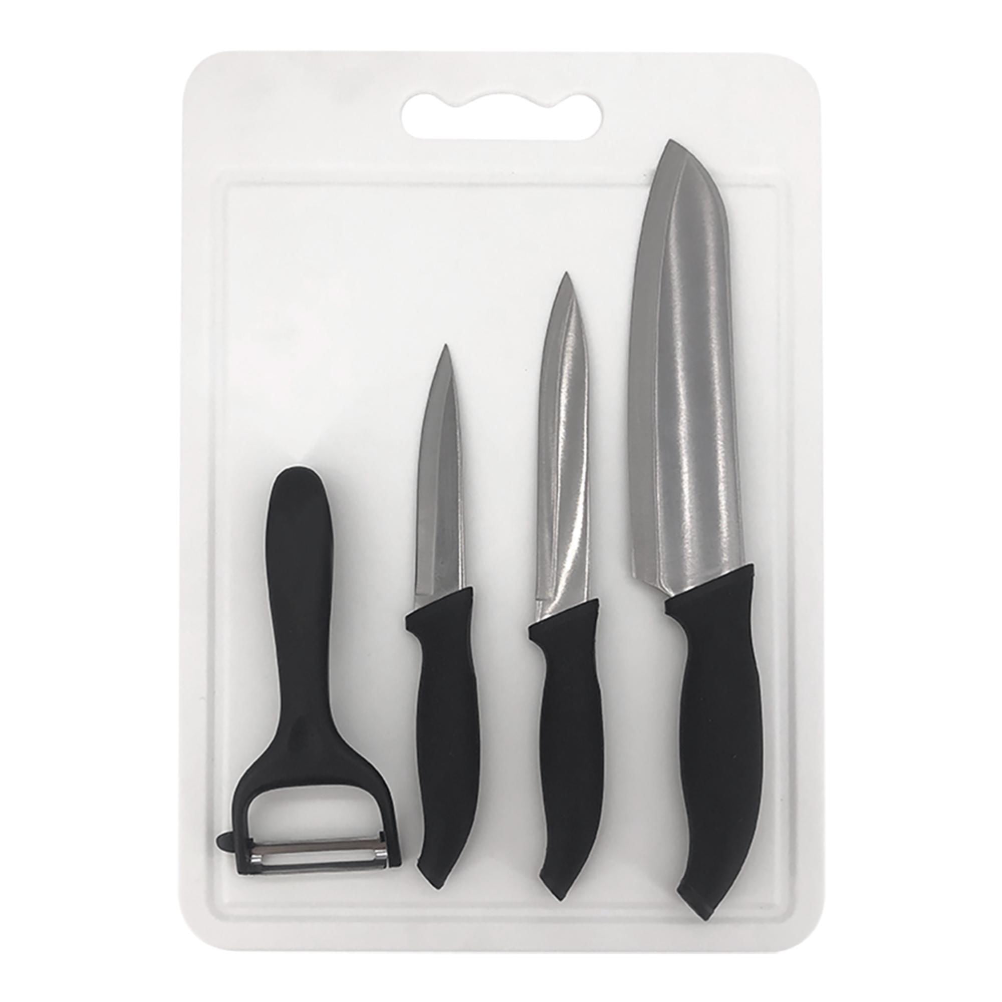 Haus - Tabla + 3 Cuchillos + Pelador Negro