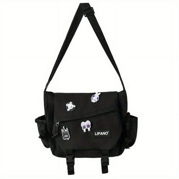 Upgrade Your School Look with Our Women's Cute Preppy Shoulder Bag - All-Match Messenger Crossbody Bag with Adorable Pins!