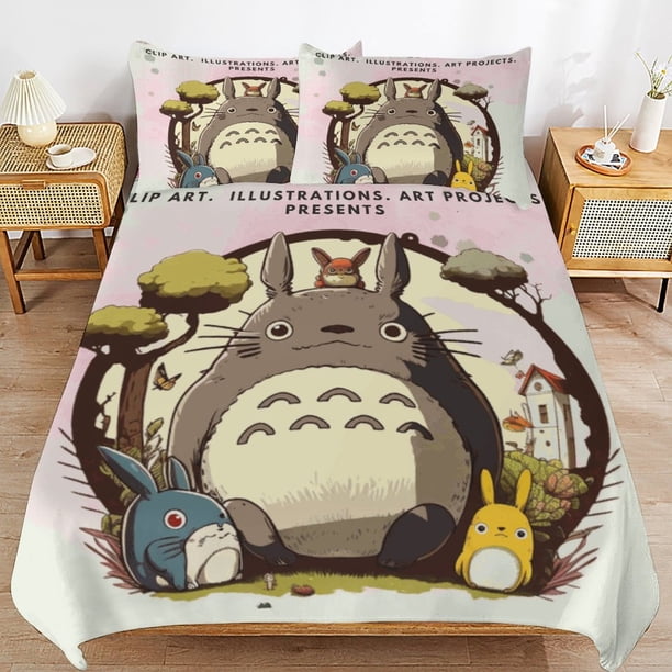 x111 My Neighbor Totoro Bed Duvet Cover Microfiber Bedding Sets 3D Printed Lightweight 3 Piece Comforter Sets, 1 Duvet Cover And 2 Pillow Shams for Kids Boys Girls 79"x90" jn111