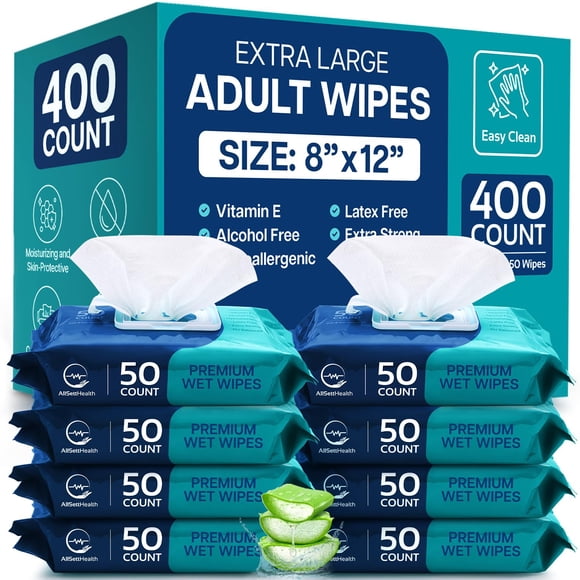 Toallitas húmedas AllSett Health Bathing No Rinse para adultos, paquete de 400