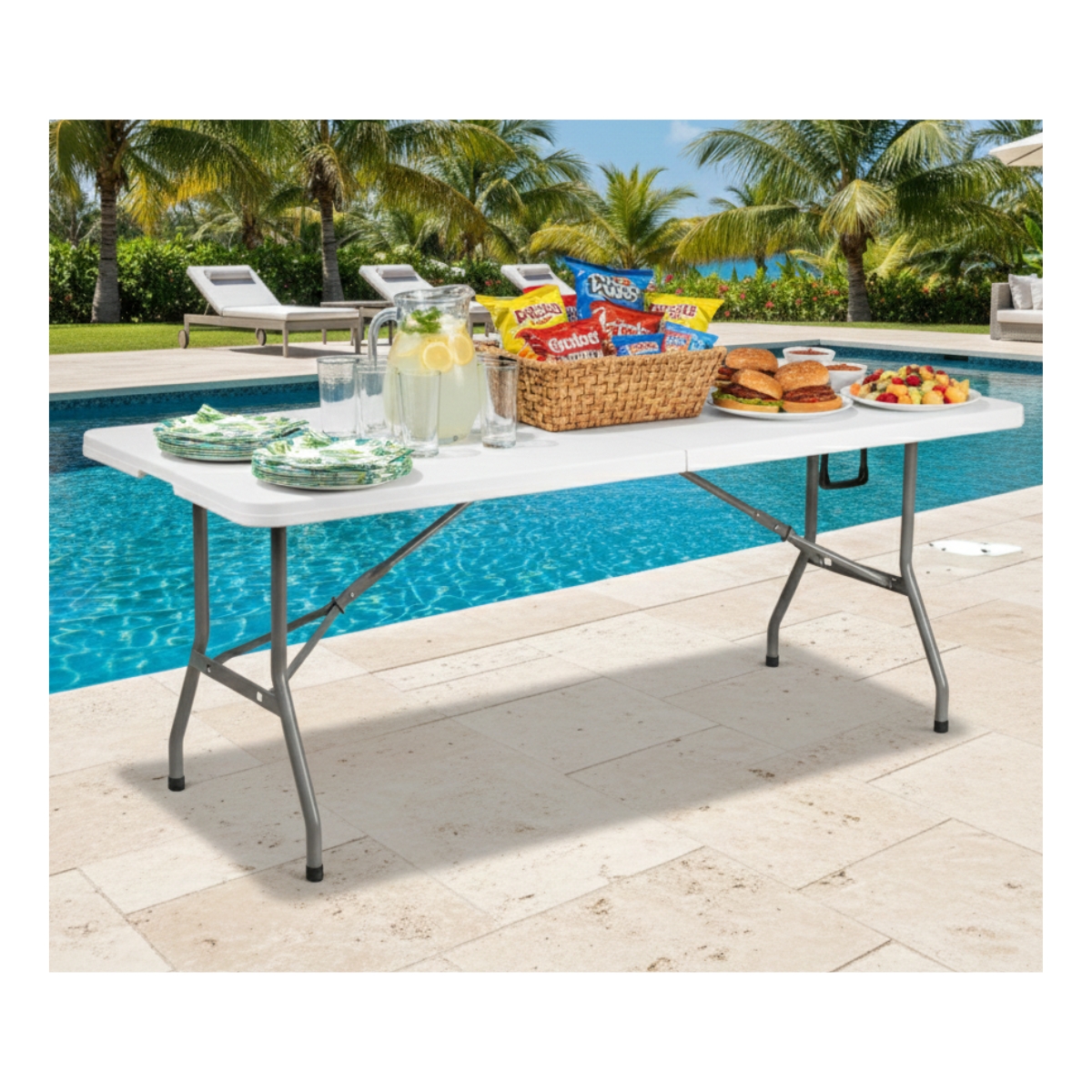 Genérico - Mesa Plegable 1.8 Mts Tipo Maleta Portatil Camping Jardin Blanco