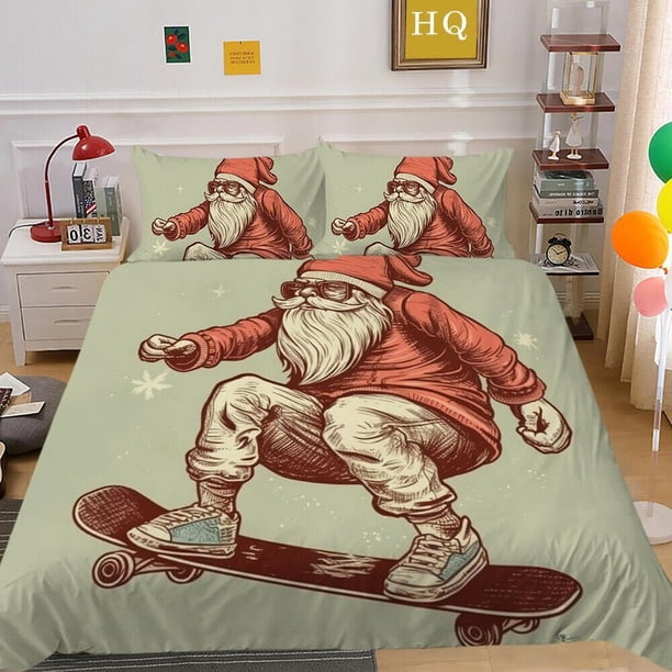 Christmas Gifts Santa Claus Quilt Duvet Cover Set Bedding Soft Bedroom Decor3-Piece Bedding Set