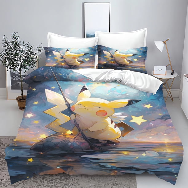 v2980 Bed Sheets PokéMon Duvet Cover Set Universal, Suitable For Children And Adults Bedding Comforter Sets King Size Double 3-Piece Bedding Set (1 Duvet Cover + 2 Pillow Shams) Bed Sheets ju2980