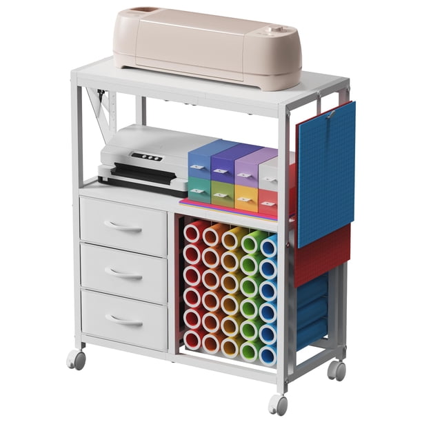 Carrito De Manualidades Con Organizador Para 30 Rollos De Vinilo Y 3 Cajones De Tela