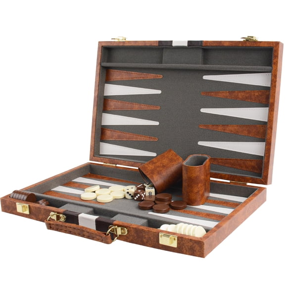 Set de viaje de cuero marrón Vovotuzzi 15 para juego de backgammon
