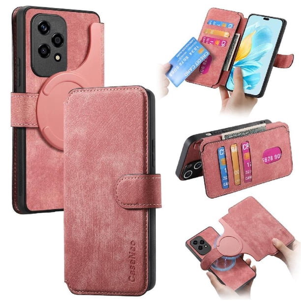 Funda Billetera Magnética para Honor 200 Lite Soporte Tarjetas Desmontable Rosa