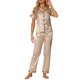 thumbnail image 1 of INSPIRE CHIC Conjunto de Pijama de Satén para Mujer de Manga Corta con Botones, Detalle de Ribete y Cintura Elástica, Conjunto de Descanso S Champán, 1 of 6
