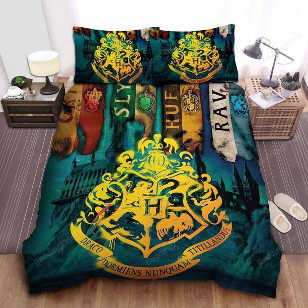 Symbols Of Hogwarts And The Four House Artwork Quilt Duvet Cover Set Bedclothes3-Piece Bedding Set (1 Duvet Cover + 2 Pillow Shams)