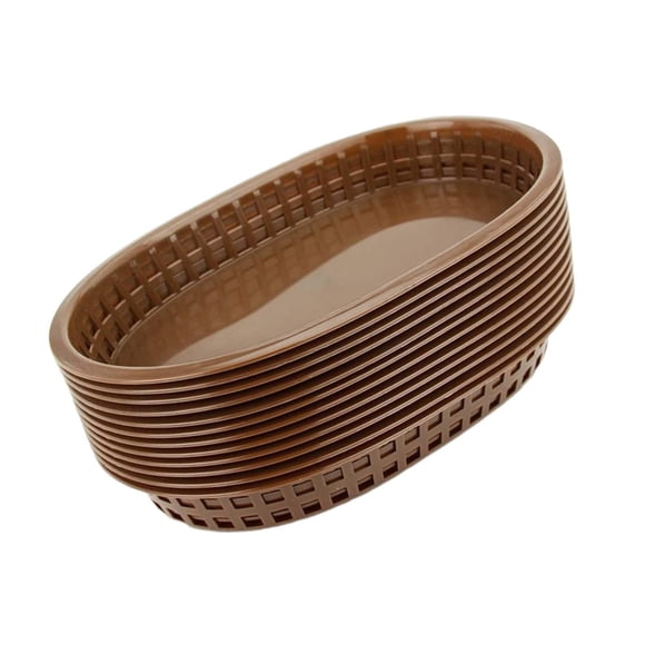 12x cestas ovaladas para comida rápida, cestas para freír pan, bandeja para servir, cestas de almacenamiento clásicas para restaurantes, perros de maí marrón