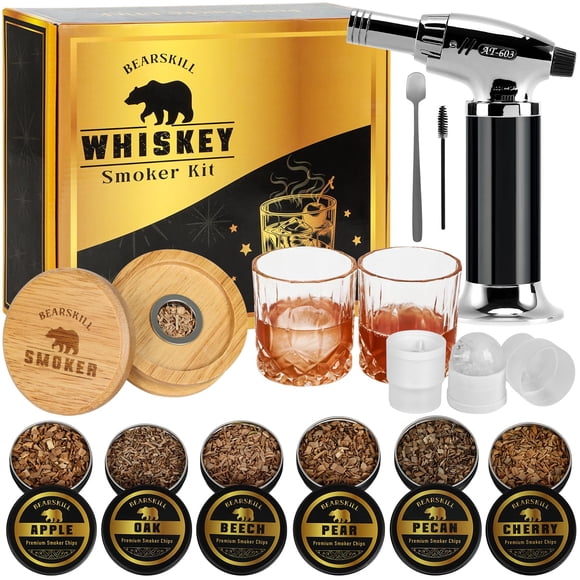 Kit para ahumar whisky BearSkill con antorcha, astillas de madera, vasos y moldes