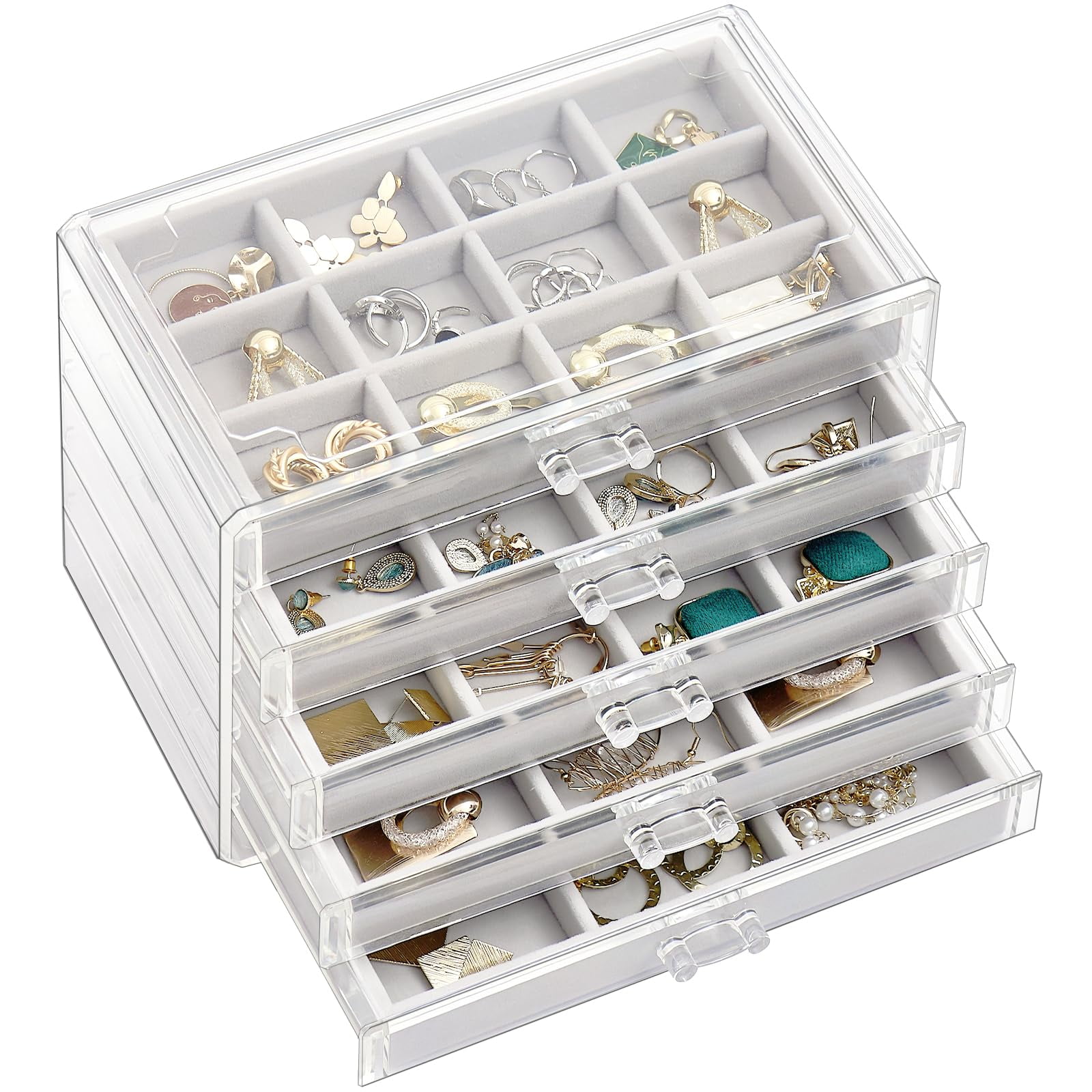 Joyero Procase, Organizador De Pendientes, 5 Cajones, Color Gris