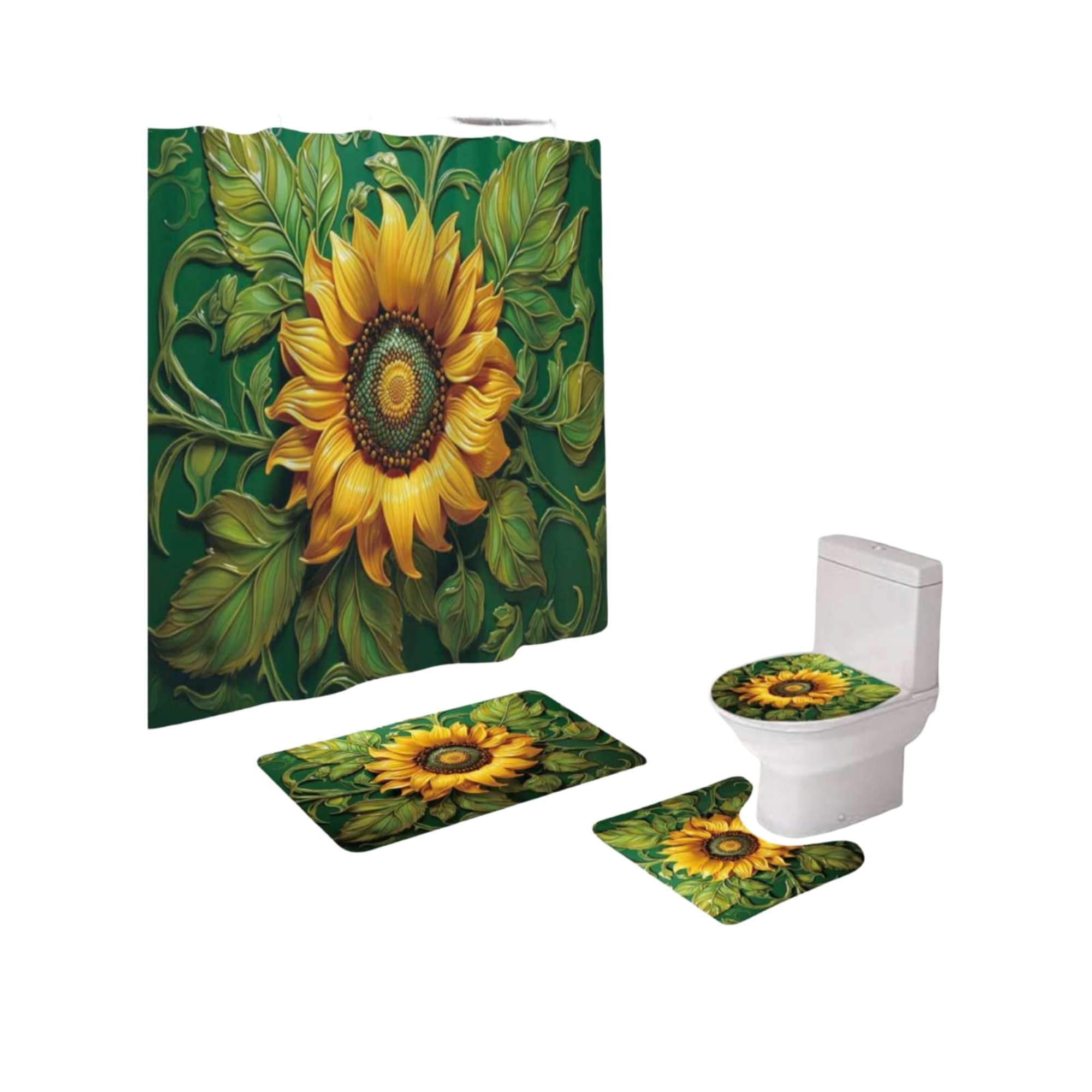 Mylhogar - Set De Baño 5 Piezas Cortina Mas Alfombras Mas Forro De Ducha