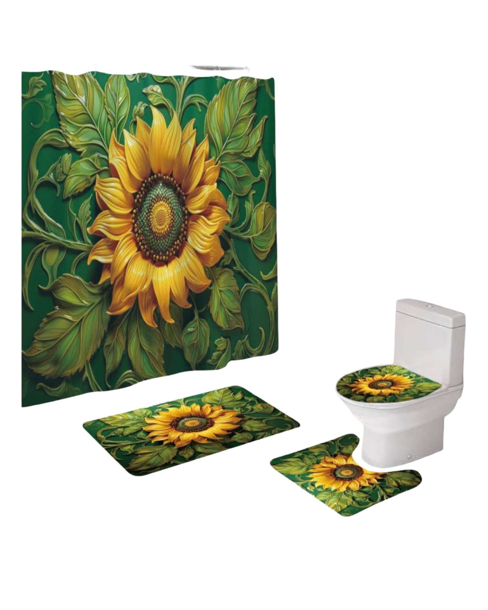 Mylhogar - Set De Baño 5 Piezas Cortina Mas Alfombras Mas Forro De Ducha