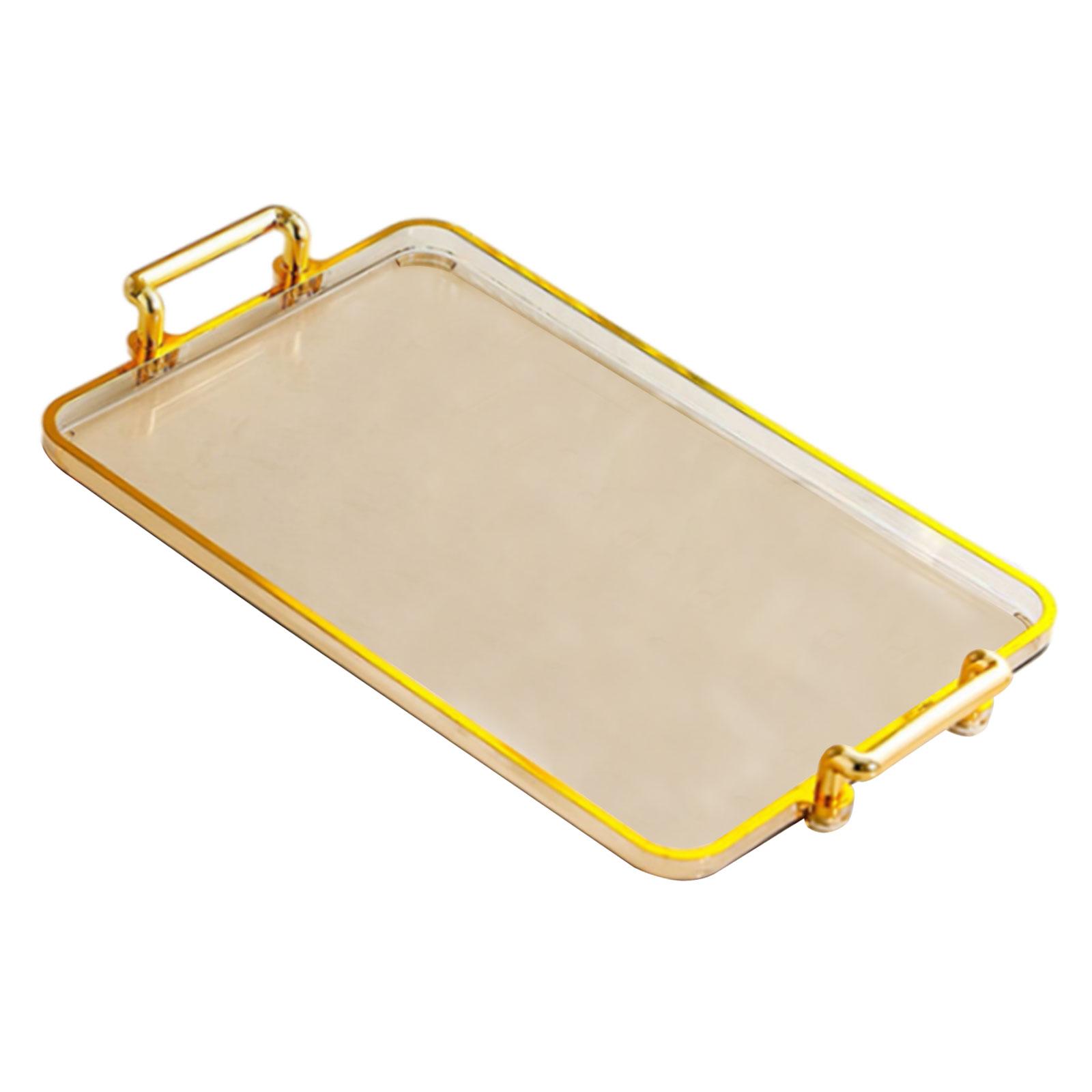 Magideal - Bandeja Para Servir Con Asas, Bandeja Para Sofá, Bandeja Para Comer, Ligera Para Servir Bebidas, Elegante, Práctica, Versátil, Bandeja Con Asa Dorada, Borde De Oro Ámbar