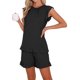 thumbnail image 1 of INSPIRE CHIC Conjunto de Pijama de Mujer con Mangas Volantes, Conjunto de Ropa de Dormir Suave y Transpirable de Viscosa con Pantalones Cortos y Cintura Elástica XL Negro, 1 of 6