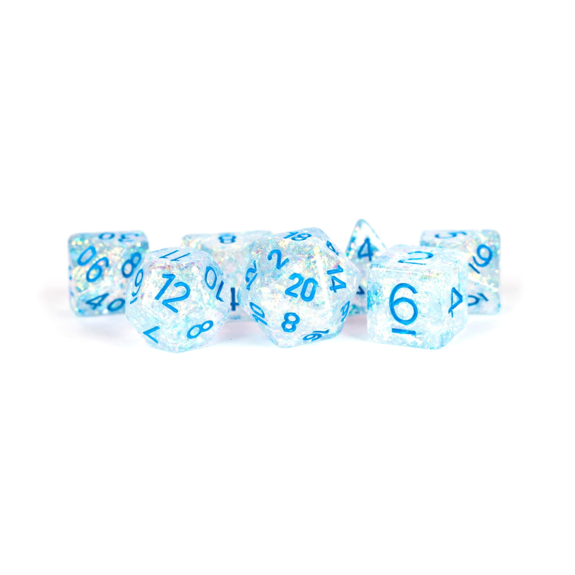 Metallic Dice - Juego De Dados Metálicos Resina Flash, 16 Mm, Transparente Y Azul