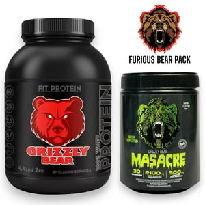 Grizzly Bear - Pack Proteina Whey 2Kg Durazno A La Crema + Pre Entreno Masacre - 365Gr Lemon Explotion