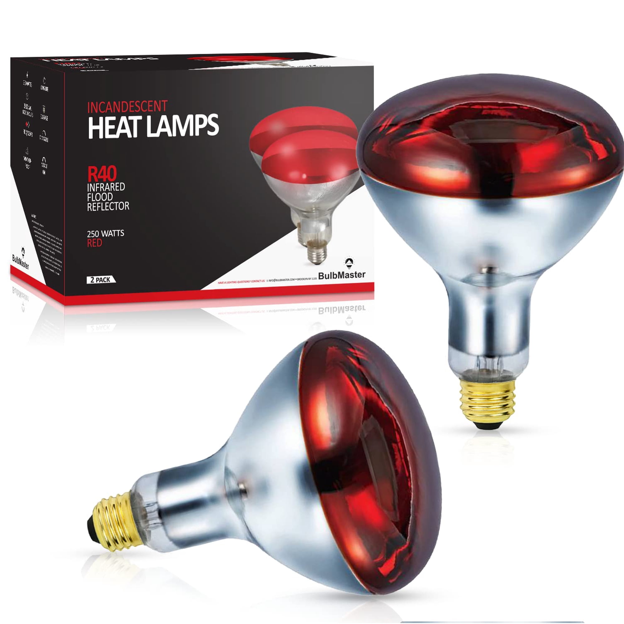 Heat Lamp Bulbmaster 250 W R40, Lámparas De Calor Rojas Para Exteriores, Paquete De 2