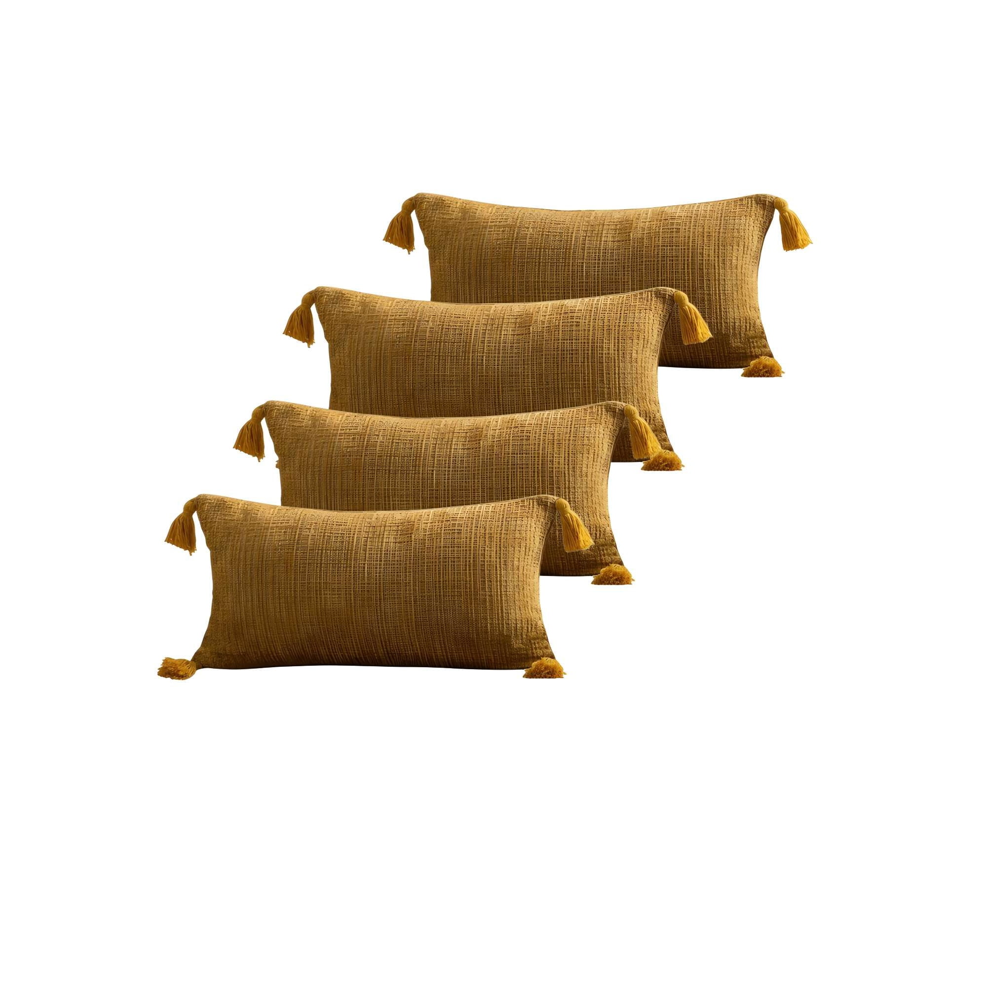 Genérico - Pack De 4 Fundas De Cojin Chenille Con Borlas 30x50 Amarillo