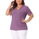 thumbnail image 4 of Agnes Orinda Blusa de Punto Acanalado Elegante de Primavera Verano con Cuello en V y Encaje de Manga Corta para Mujer de Talla Grande 2X Púrpura, 4 of 5