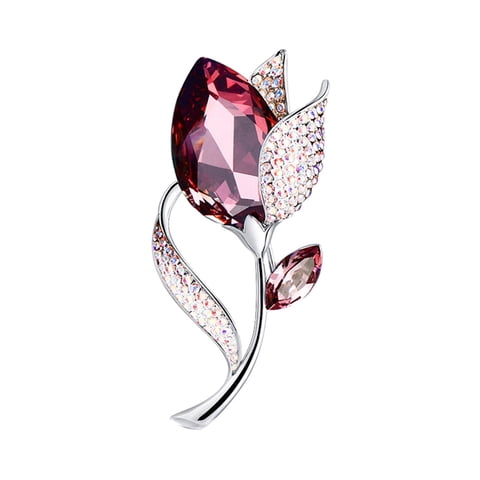 Ioensy - Flor Broche Pin Aleación Brillo Moda Hermosa Para Mujer Ropa Regalos Rojo