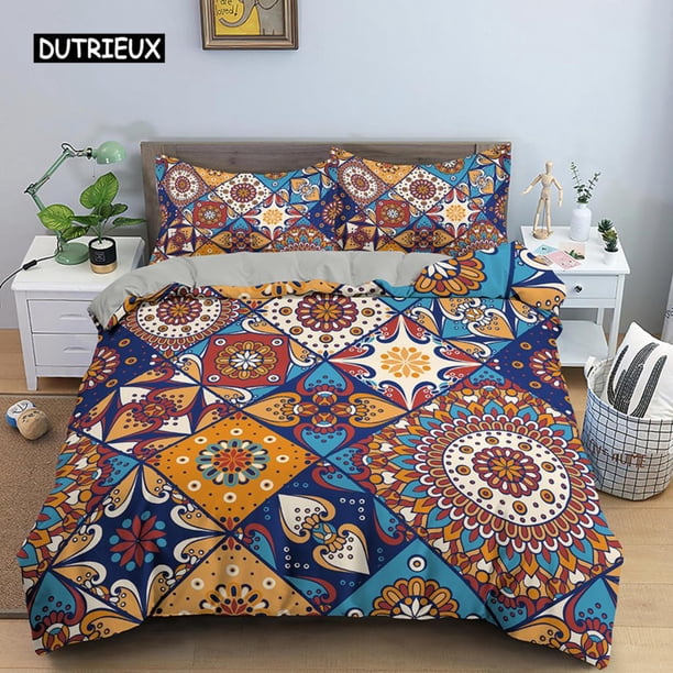 x1885 Bed SheetsBohemian Style Duvet Cover Geometric Mandala Ethnic Style Bedding Set Size with Pillowcase Bedroom Decoration 3-Piece Bedding Set (1 Duvet Cover + 2 Pillow Shams) nj1885