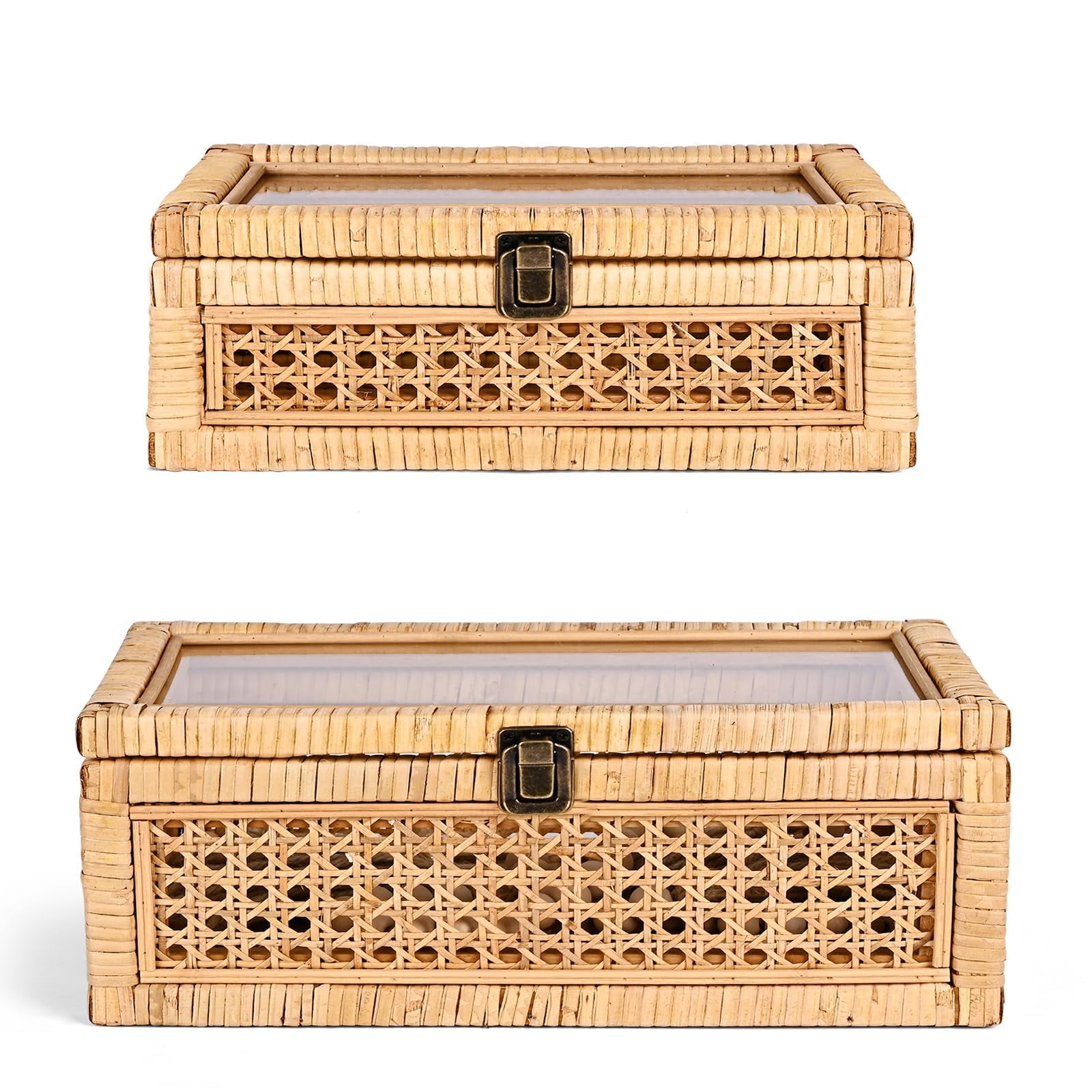 Caja Decorativa Huaxin Craft H De Ratán Con Tapa, Juego De 2 Unidades, Color Beige