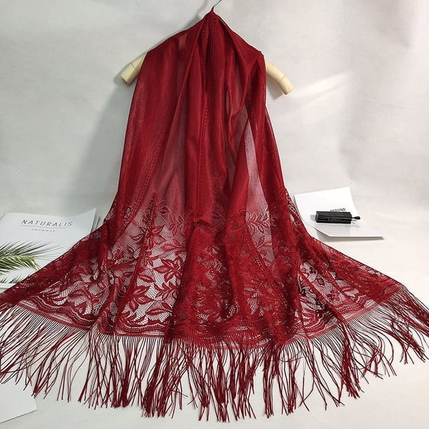 Floral Lace Scarf for Women - Lightweight Shawl Wrap with Fringe for Evening Dresses and Weddings