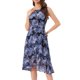 thumbnail image 2 of INSPIRE CHIC Vestido Midi Sin Mangas con Estampado Floral de Halloween y Volante en el Bajo para Mujer Azul Marino XS, 2 of 5