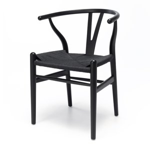 Castletec - Silla De Madera Wishbone Asiento De Cuerda Lf9-01 - Negro