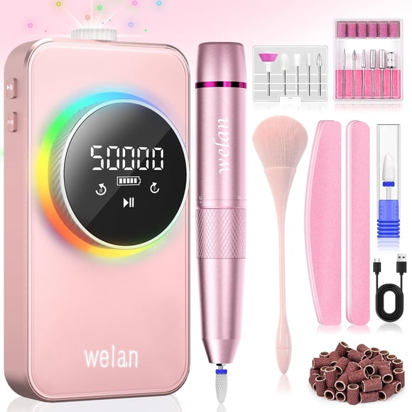 Taladro de uñas eléctrico Welan 2025 Pro 50000RPM 6000mAh Rosa