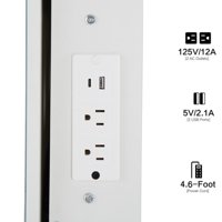 M&Ms - 29.2"" Small Size Left Bedside Cabinet Vanity Table + Cushioned Stool, 2 Ac+2 Usb Power Station, Hair Dryer Bracket, Extra Large Touch Control Sliding Led Mirror, Tri-Color Switching, Brightness Adjust