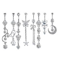Ioensy - 8X Moda Ombligo Anillos Mujeres Colgante Cuerpo Piercing Joyería Plata
