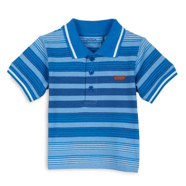 Polera Bebé Niño Manga Corta Rayas con Cuello Piqué Azul Pillin