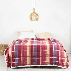 Mashini - Frazada Polar-Sherpa Estampada 1.5 P Tartan Burdeo