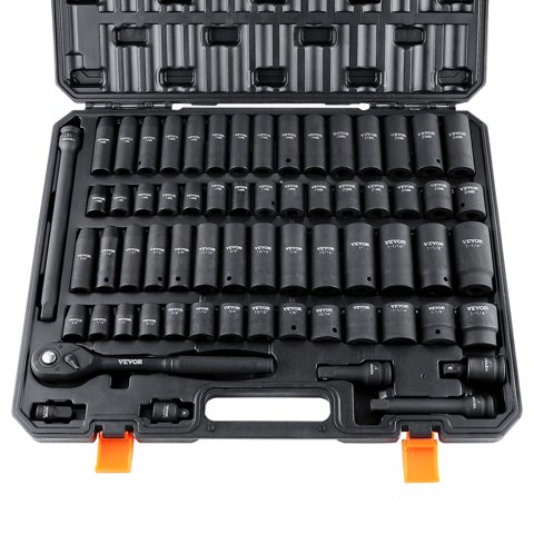 Juego De Enchufes Vevor 1/2 Drive Impact, 65 Piezas, Sae 10-32 Mm, Con Funda