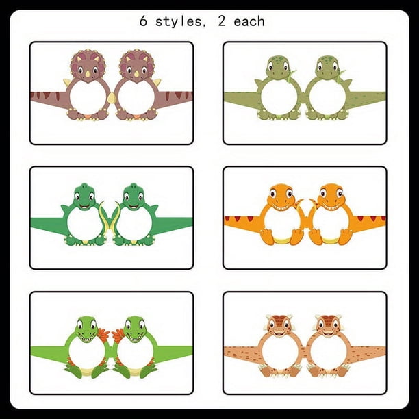 6pcs/12pcs/18pcs, Dinosaur Paper Glasses Cute Cartoon Animal Dinosaur Party Carnival Children Photo Props Decoration