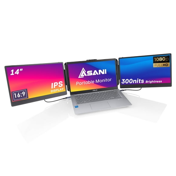 Monitor portátil Asani 14 Full HD de tres pantallas para ordenadores portátiles