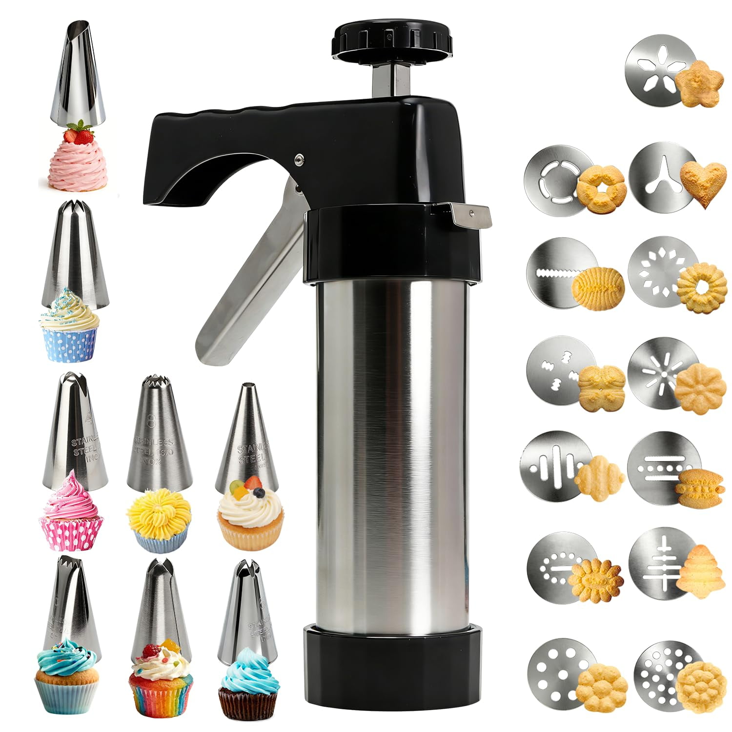 Prensa Para Galletas Feayea De Acero Inoxidable, 13 Discos Y 8 Boquillas