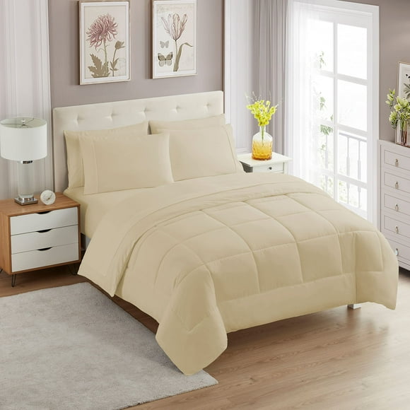 Set de edredón Sweet Home Collection Beige Queen, 7 piezas