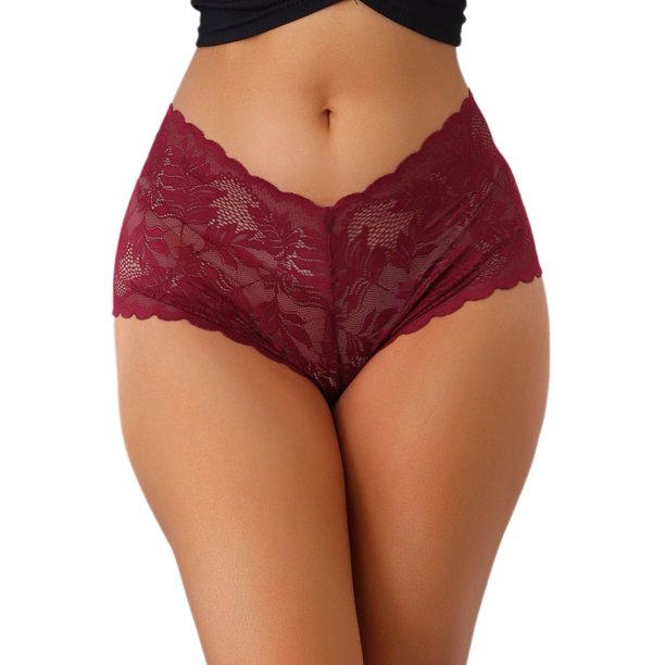 INSPIRE CHIC Bragas de Mujer Regreso a Clases Cobertura Completa con Encaje de Medio Talle Transpirables S Rojo