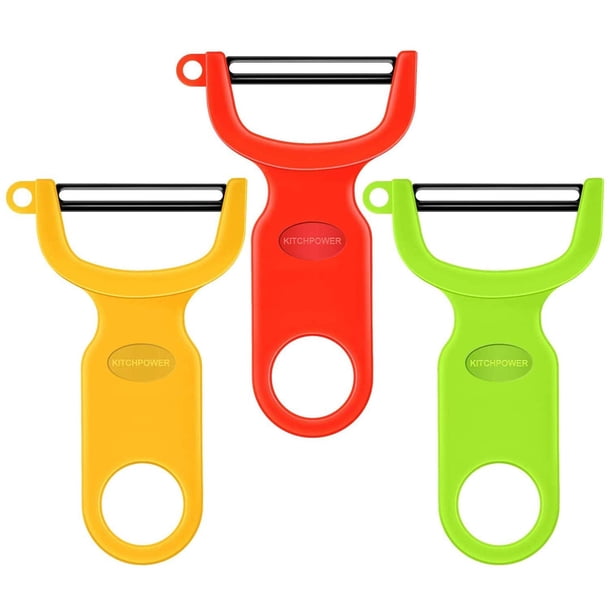Pelador de verduras y frutas KITCHPOWER con cuchillas de acero al carbono, paquete de 3