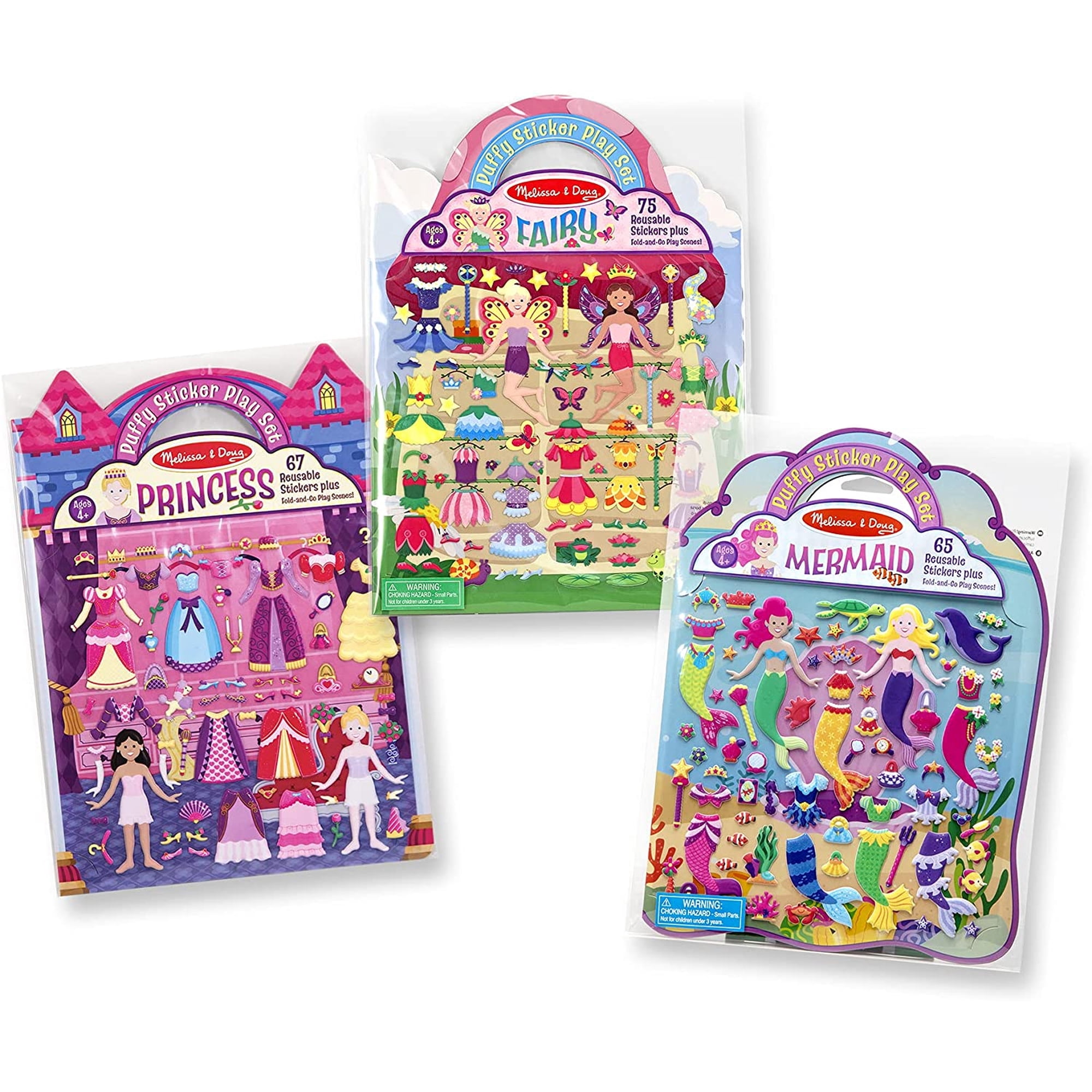 Melissa & Doug Puffy Sticker Activity Books Set: Princesa, Sirena, Hada - Más De 180 Pegatinas Reutilizables