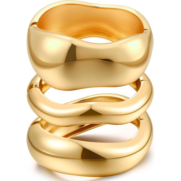 Pulseras brazalete para mujer, 3 piezas, baño de oro de 14K