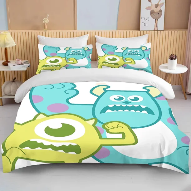 Monster Inc Printed Bedding Set Duvet Cover Anime Quilt Adult Kids Birthday Gift Full Size Comforter Bedding Sets Bed Sheets